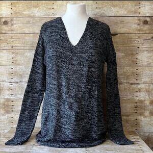 HM Womens Black White Marled Knit V-Neck Pullover Sweater Size S